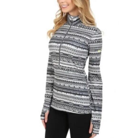 Nike Pro Dri-Fit Women’s Jacket L Half Zip Black Gray Unique Geometric Large - Picture 1 of 9